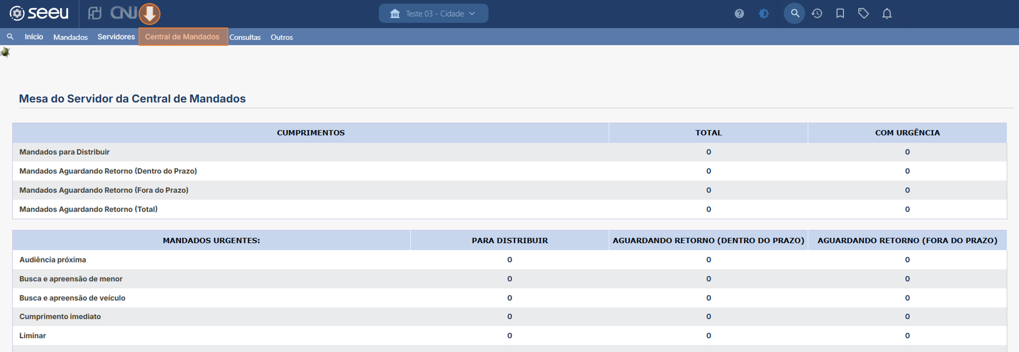 Cadastrar Central de Mandados