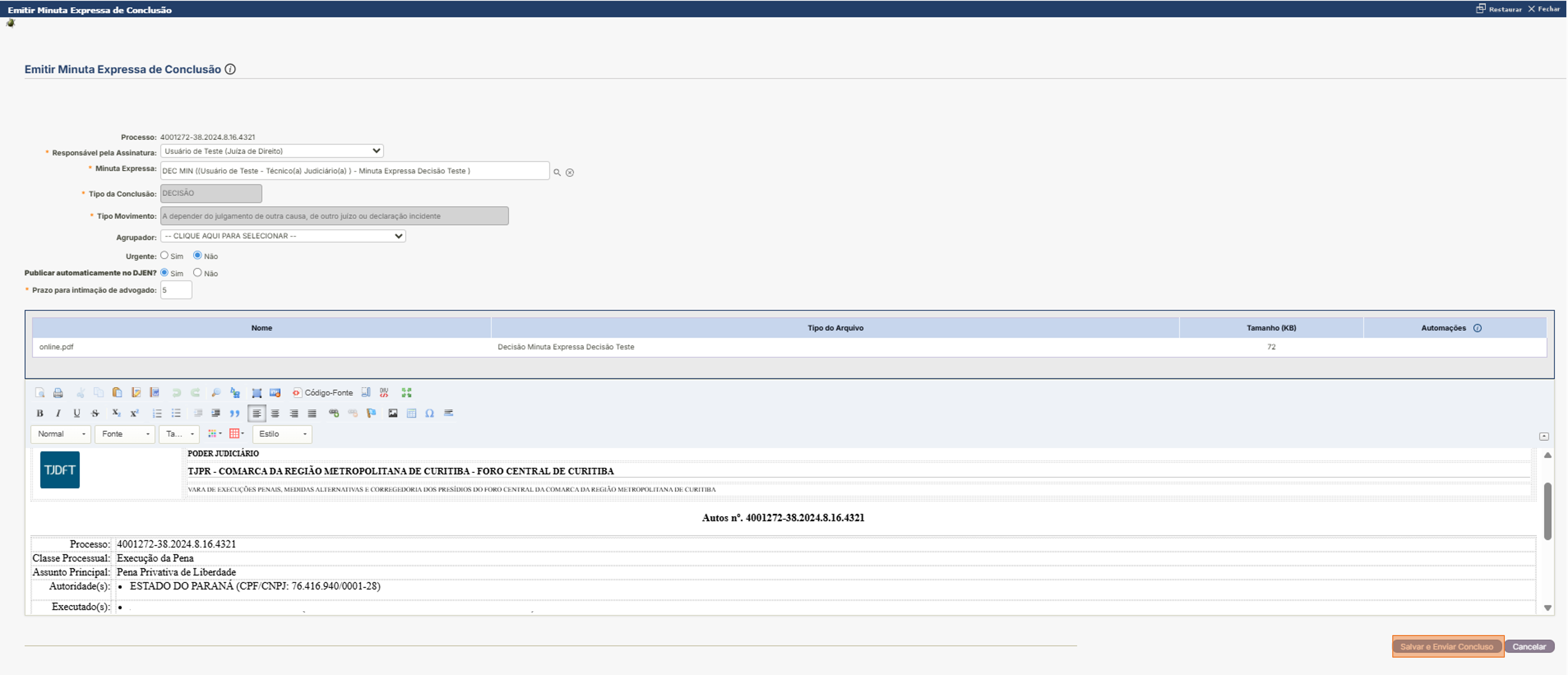 Minuta Expressa Conclusão